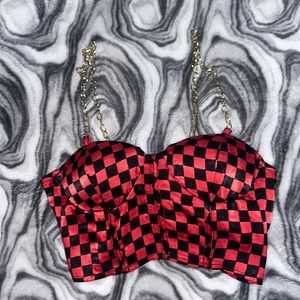 XS Red Checkered Crop Top